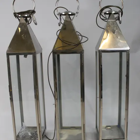 Set of 3 Large Vintage Chrome Lanterns
