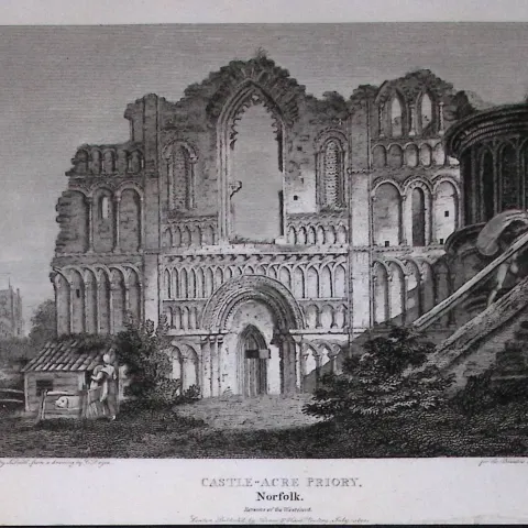 Castle Acre Priory Norfolk Antique 216 Years-Old Georgian Steel-Engraving-431