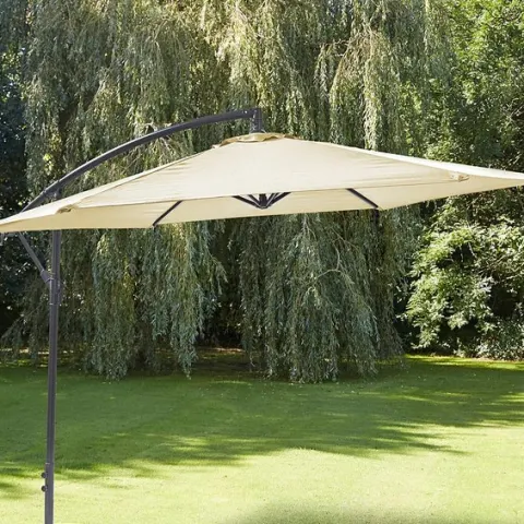 (107/P) RRP £109. 3m Elton Cantilever Overhanging Parasol Cream. Crank Mechanism Makes It Easy To O