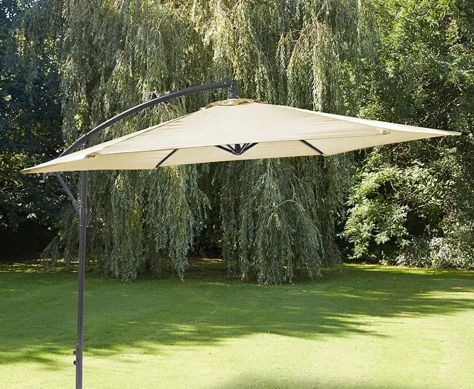(107/P) RRP £109. 3m Elton Cantilever Overhanging Parasol Cream. Crank Mechanism Makes It Easy To O