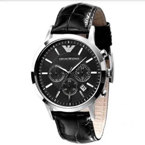 Emporio Armani AR2447 Men's Renato Black Leather Strap Chronograph Watch
