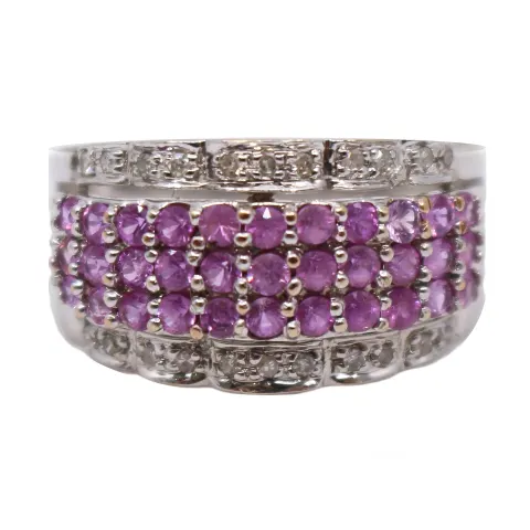 Pink Sapphire & Diamond 18ct White Gold Band Ring