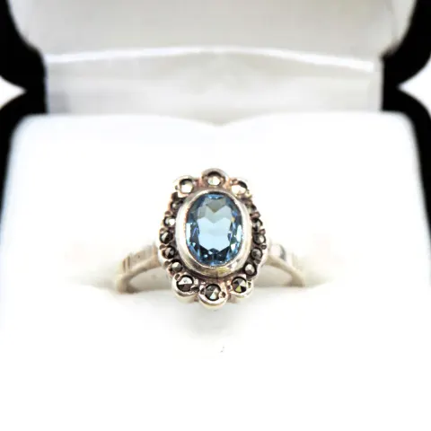 Vintage Artisan Sterling Silver Swiss Blue Topaz Ring