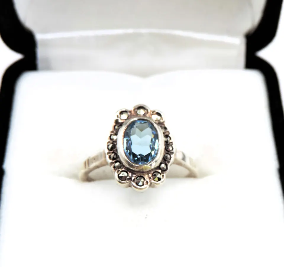 Vintage Artisan Sterling Silver Swiss Blue Topaz Ring