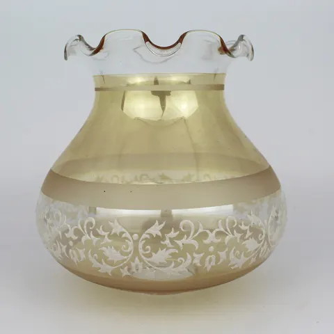 2 x Vintage Acid Etched Fancy Bell Form Glass Lampshades