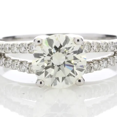 18ct White Gold Solitaire Diamond Ring With Two Rows Shoulder Set (1.51) 1.75