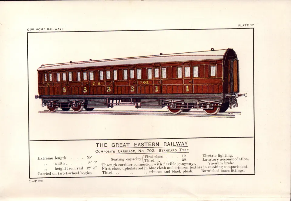 Great Eastern Railway Carriage No 702 Train Detailed Antique Book Plate.