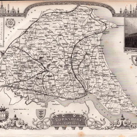 Yorkshire East Riding Steel Engraved Victorian Antique Thomas Moule Map.