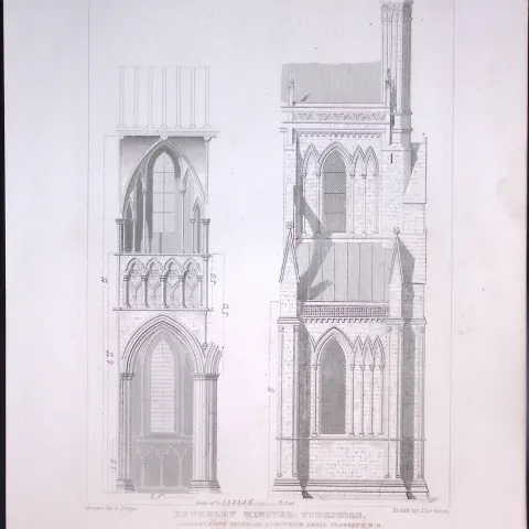 Beverley Minster Yorkshire 190 Years-Old John Britton Antique Steel Engraving-311