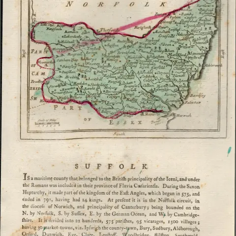 County Suffolk  Antique F Grose Copper Coloured George III Map.