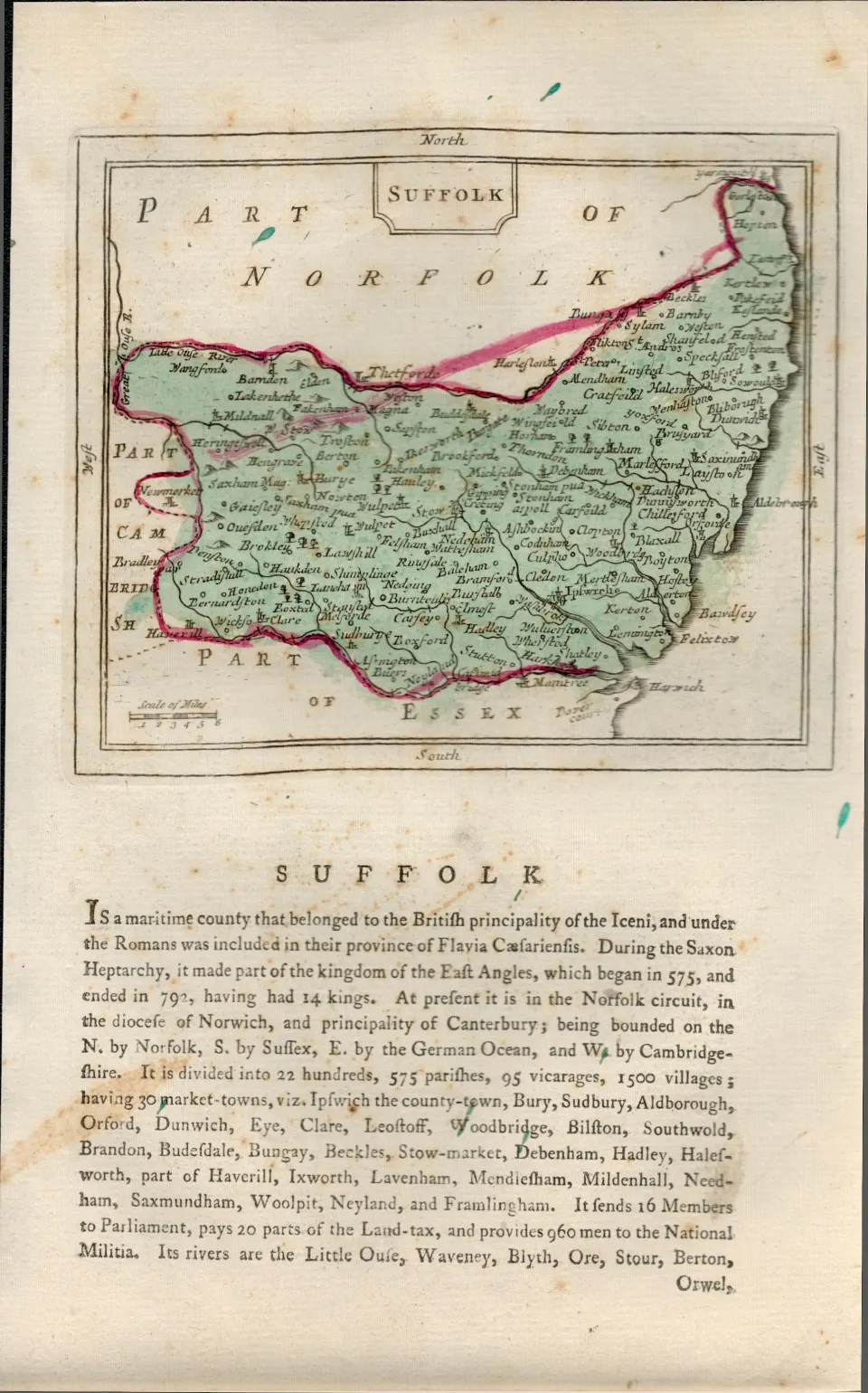 County Suffolk  Antique F Grose Copper Coloured George III Map.