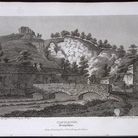 Castleton Derbyshire Antique 223 Years-Old Georgian Steel-Engraving-287