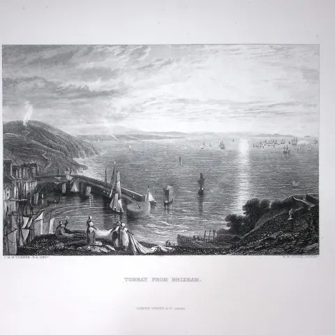 J.M.W Turner A View of Torbay From Brixham  Antique Steel Engraving-95-TR