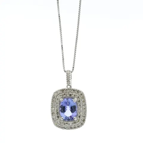9ct White Gold Oval Tanzanite And Diamond Cluster Pendant 0.28