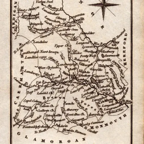 Wales Brecknockshire Antique Copper Engraved Map by Sidney Hall.