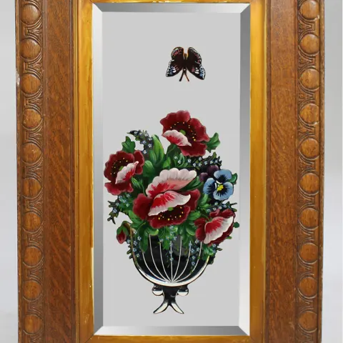 Victorian Painted Mirror Set in Heavy Oak Frame