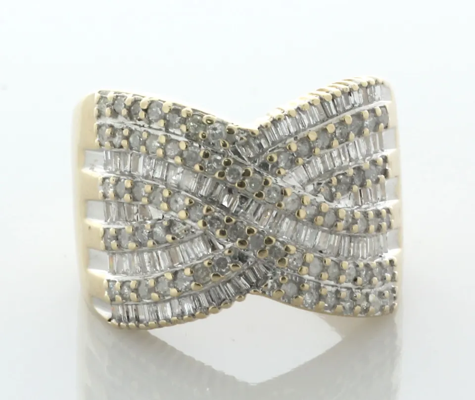 9ct Yellow Gold Cocktail Swirl Crossover Diamond Ring 1.50 Carats