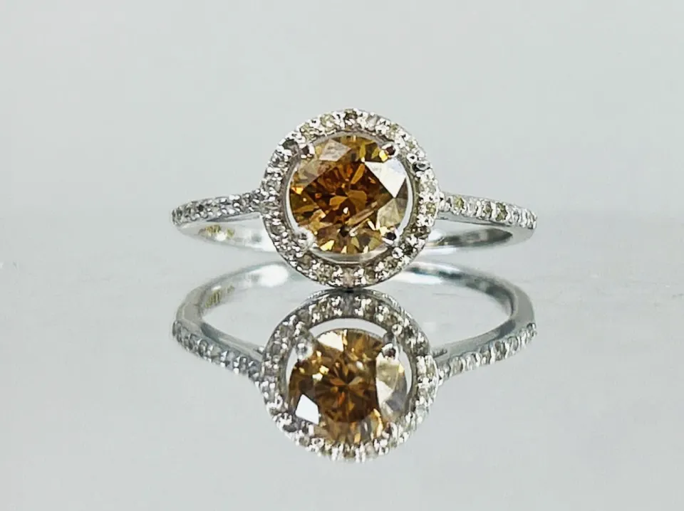 Beautiful Natural 1.05 CT Natural Solitaire champagne Diamond Ring With 18k Gold