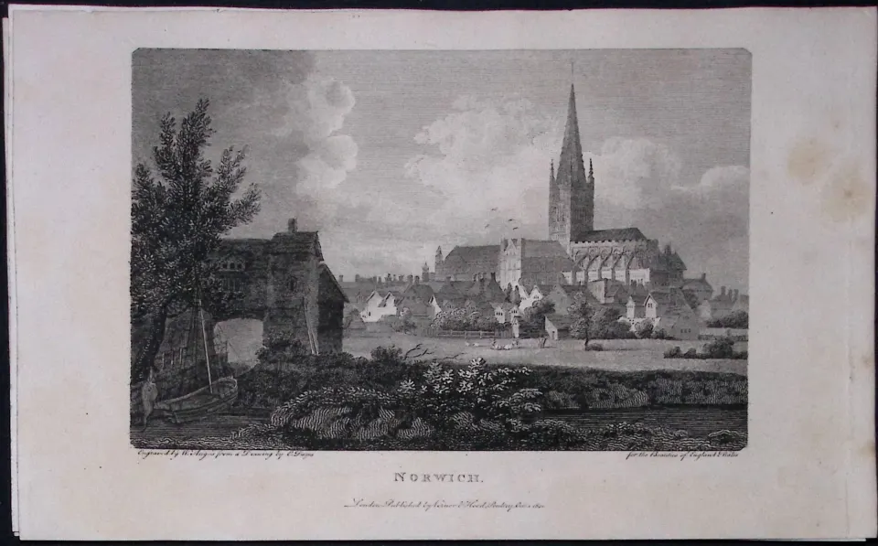 The City of Norwich Norfolk Antique 216 Years-Old Georgian Steel-Engraving-323.