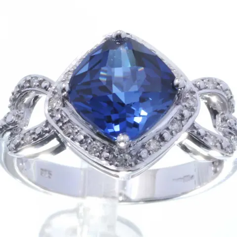 9ct White Gold Created Ceylon Sapphire Diamond Ring (S2.82) 0.11 Carats