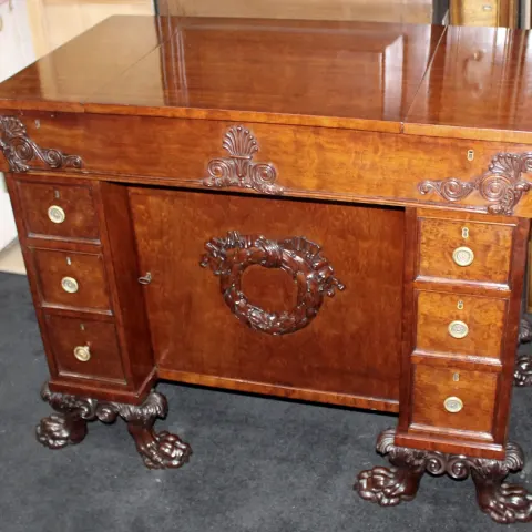 Fine Late 18th c. Mahogany Desk with Carved Feet