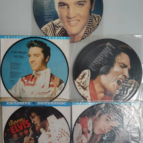 A collection of 5 Elvis Presley vinyl record picture disks. Very good condition.