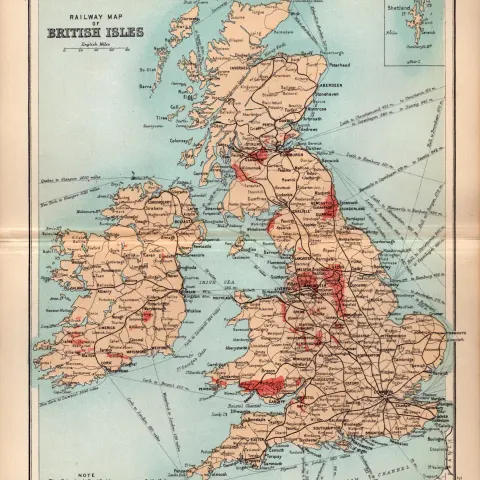 British Isles 1896 Victorian Double-Sided Railway Map.
