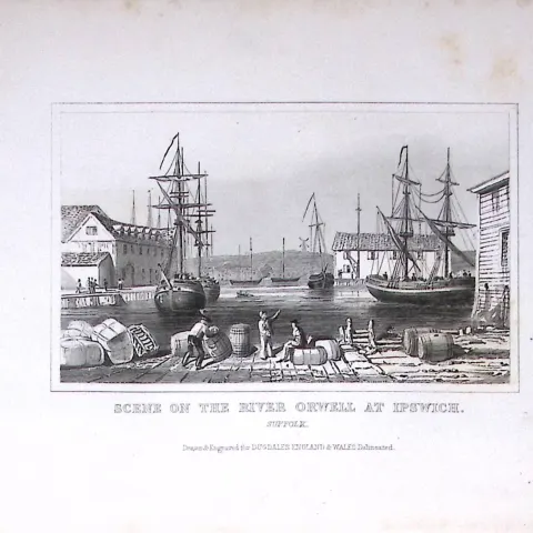 Ipswich Harbour River Orwell Dugdale & Archer Antique 180 Years-Old Copper Plate Print-55