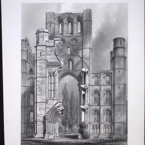 Kelso Abbey Scotland Victorian Antique 152 Years-Old Engraving-19