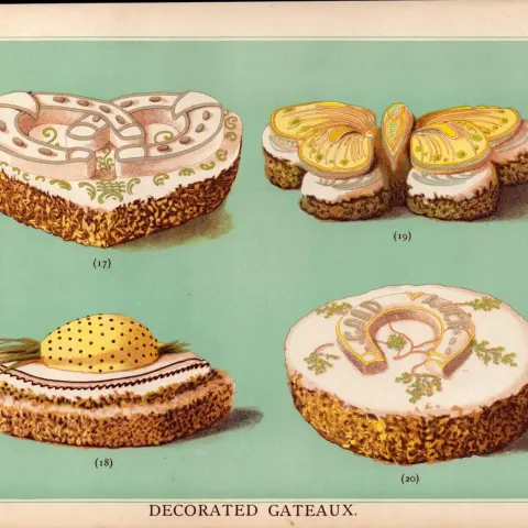 Gateaux Cakes 5 T Percy Lewis AG Bromley Antique Chromolithograph Print