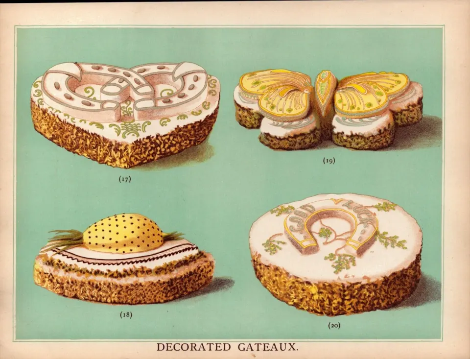 Gateaux Cakes 5 T Percy Lewis AG Bromley Antique Chromolithograph Print