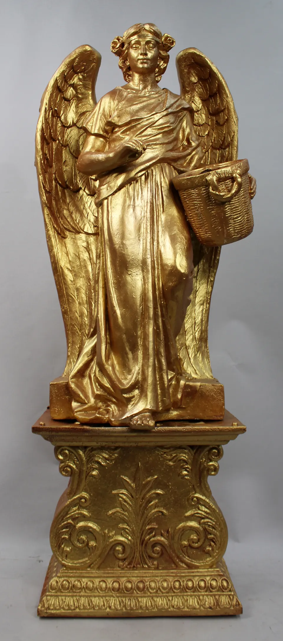 Hand Painted Gold Composite Angel on Pedestal