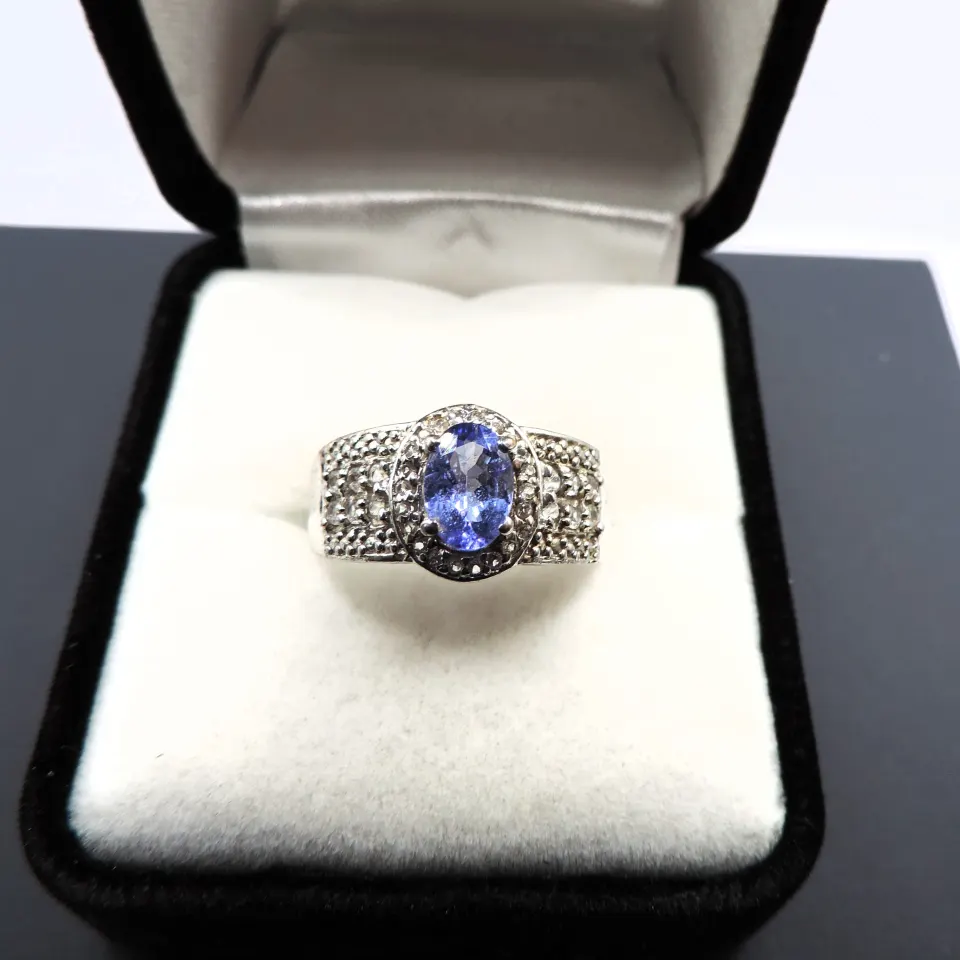 Sterling Silver Tanzanite & White Topaz Ring New With Gift Pouch