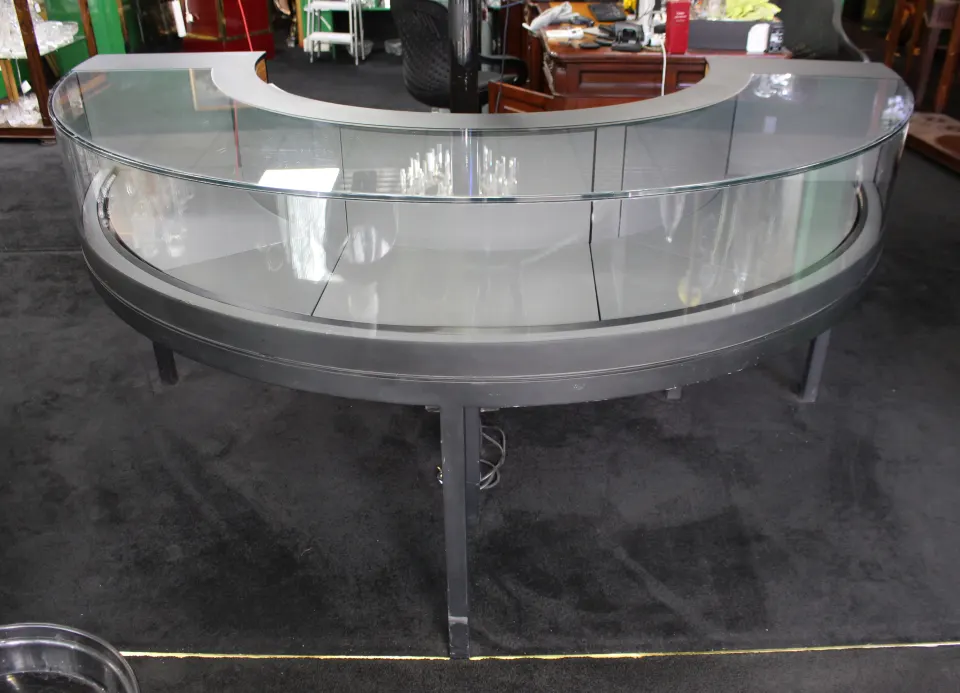 Georg Jensen Showroom Cabinet in Curved Glass and Ebonised Steel