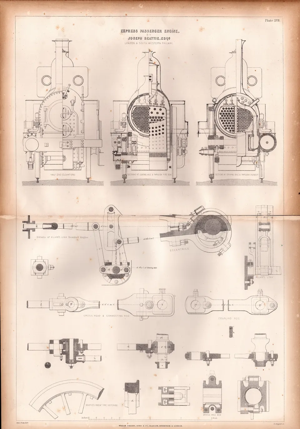 Express Passenger Engine Joseph Beattie London Railways Antique Diagram -40.