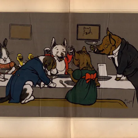 Cecil Aldin Merry Party Rare Antique Large Book Plate “At The Dinner Table”
