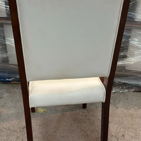 20 x Brompton Solid Wood Chairs Walnut finish with a light cream piped leather upholstery