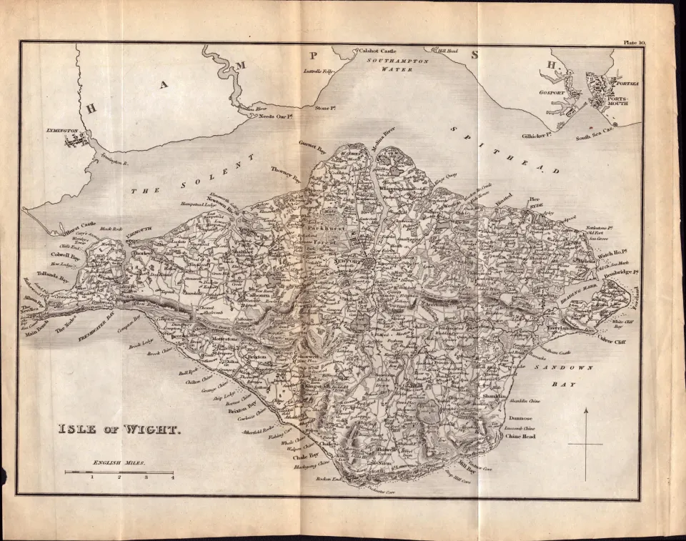 Isle Of Wight Detailed Georgian King George IV Antique Map.