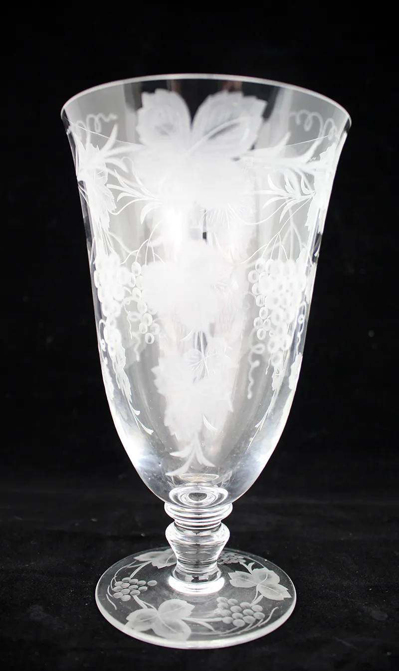 Vintage Etched Vine & Grape Celery Vase