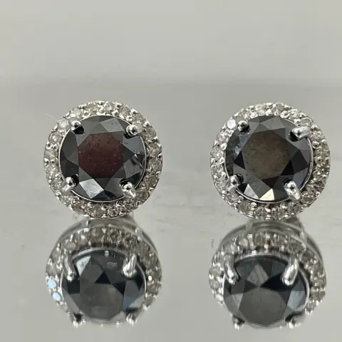 Beautiful Natural 3.84 CT Black Diamond Earrings Natural Diamonds & 18k Gold