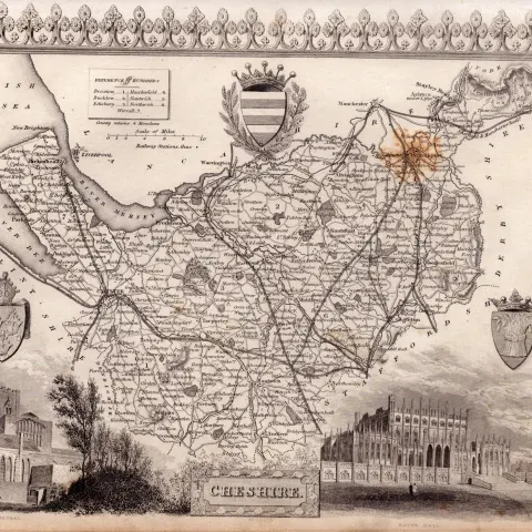 County Cheshire Steel Engraved Victorian Thomas Moule Map.