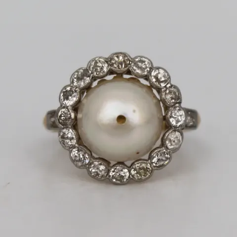 Pearl Set Ring with Diamond Surround