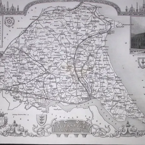 Yorkshire East Riding Detailed 178 years-Old Antique Steel Engraving Map-26-TR