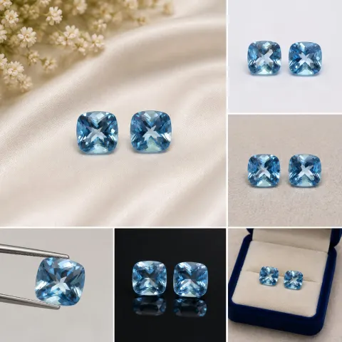 Pair of Natural Blue Topaz 8x8mm 5.25ct Total