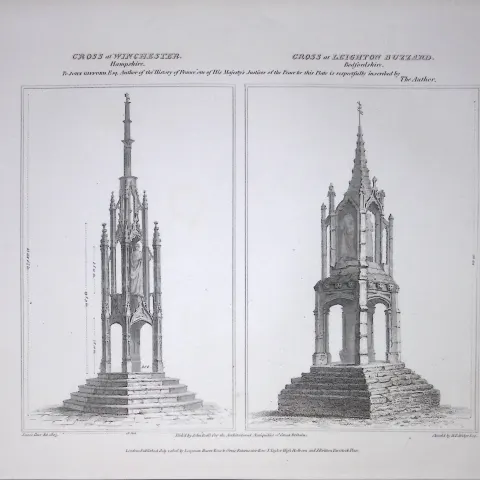 The Cross at Winchester & Leighton Buzzard Rare John Britton Antique Steel Engraving-35