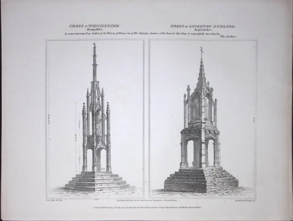 The Cross at Winchester & Leighton Buzzard Rare John Britton Antique Steel Engraving-35
