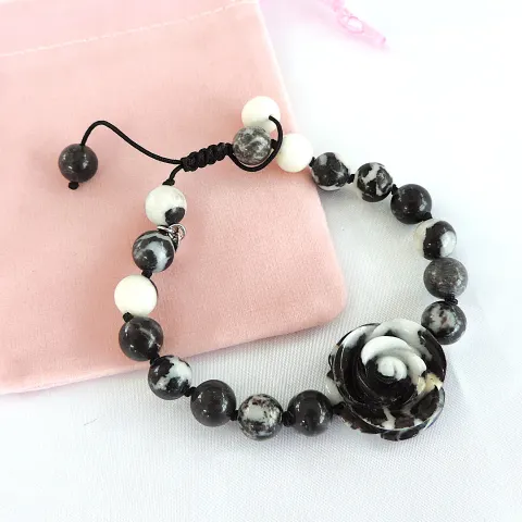 Lola Rose Black & White Zebra Jasper Polished Bead Bracelet 'New'