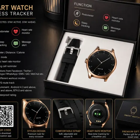 Smart Watch Fitness Tracker Rose Gold & Black – Heart Rate, Sleep Monitor, IP67 Waterproof