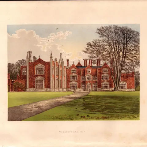 Witchingham Hall Norfolk  Gilt-Edge Coloured Antique Book Plate.