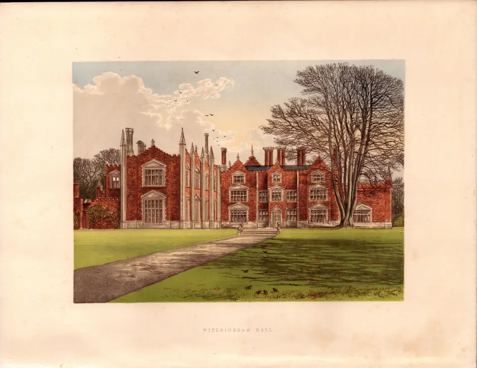 Witchingham Hall Norfolk  Gilt-Edge Coloured Antique Book Plate.